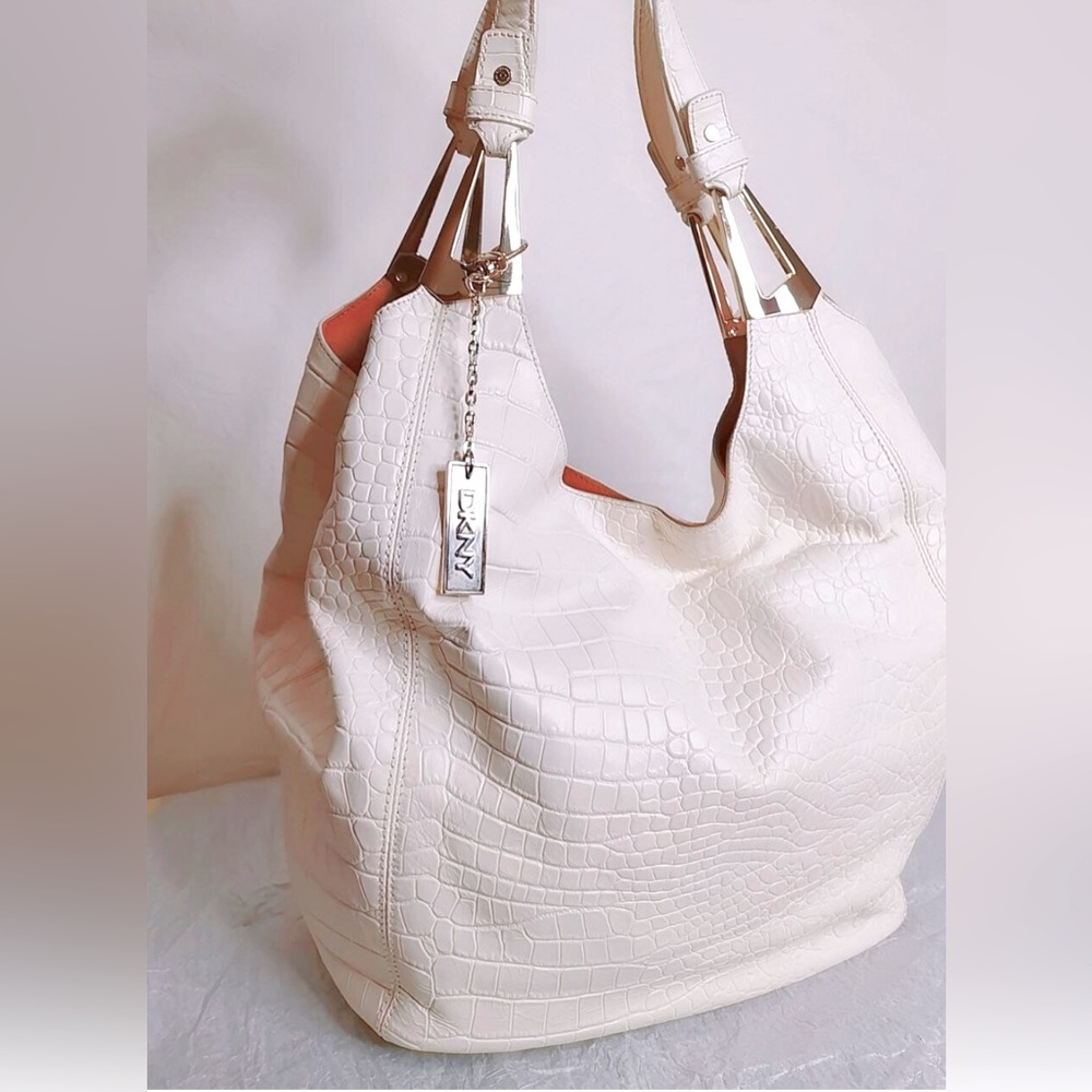 DKNY Large Croc Embossed White Bag